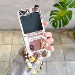 [SẴN HOẢ TỐC] Ốp ZFLIP 8 - Z FLIP 7 - Z FLIP6 - FLIP5 5G nâu kem phủ da PU charm coffee xinh xắn kèm dây sang trọng cute 9