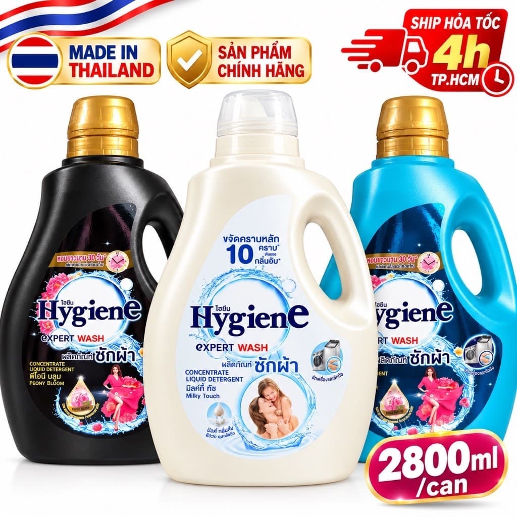 [ CHUẨN THÁI ] NƯỚC GIẶT ĐẬM ĐẶC HYGIENE THÁI LAN CAN 2800ml(2L8)- MÀU TRẮNG/ĐEN/XANH
