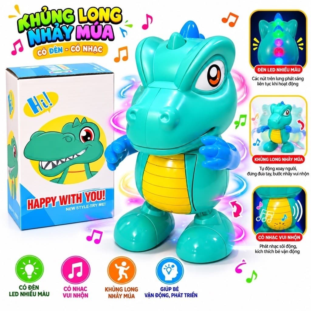 Đồ chơi âm nhạc khủng long nhảy múa , có đèn nhạc , âm thanh vui nhộn