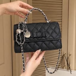 Túi xách nữ thanh lịch phối nơ, quai xích kim loại, đeo vai và đeo chéo thời trang. 6