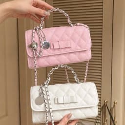 Túi xách nữ thanh lịch phối nơ, quai xích kim loại, đeo vai và đeo chéo thời trang. 3