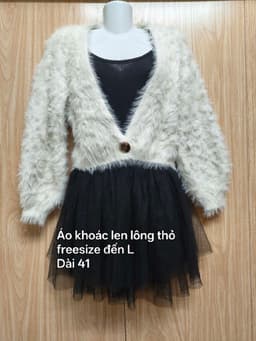 [2hand] Áo khoác len lông thỏ dáng croptop trắng 1 cúc freesize đến L 2