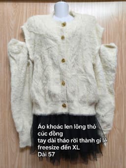 [2hand] Áo khoác len lông thỏ cúc đồng tay dài tháo rời thành gi lê freesize đến XL 2