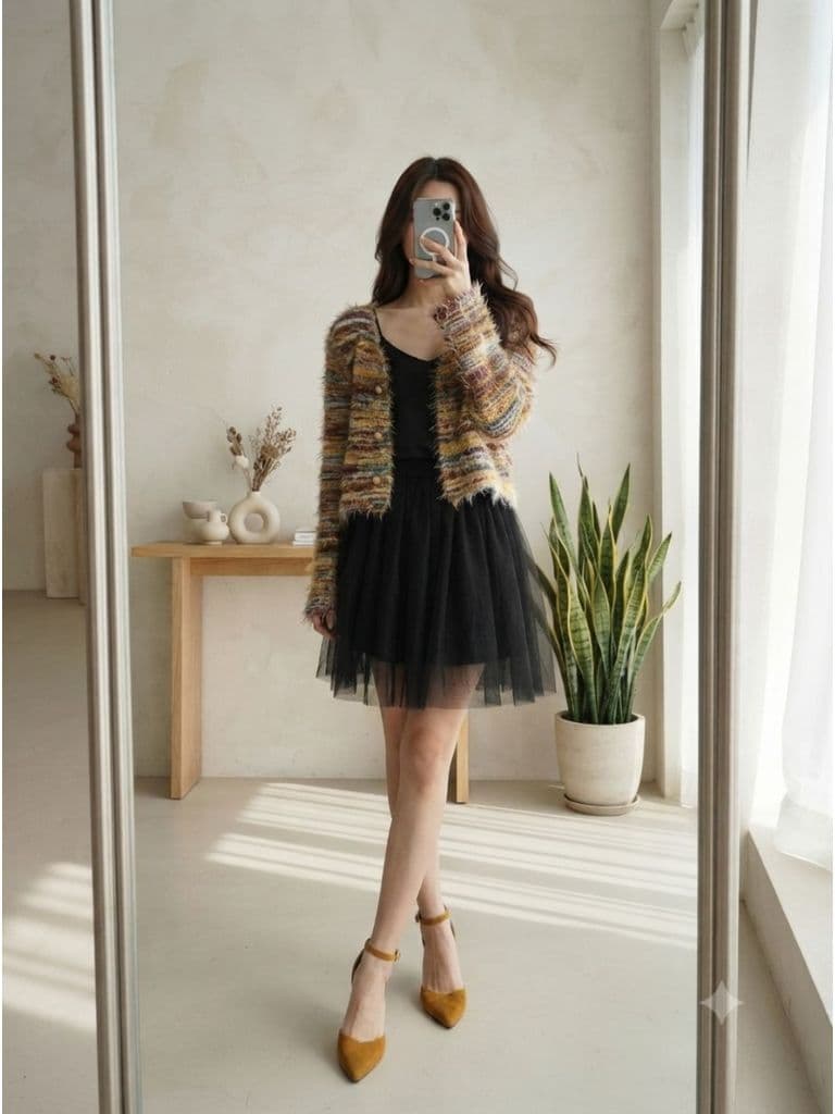 [2hand] Áo cardigan len lông mềm móc mix màu dáng croptop freesize đến L