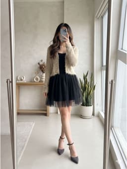 [2hand] Áo khoác len lông móc hạt gạo nâu kem có đệm cầu vai dáng ngắn freesize đến XL 1