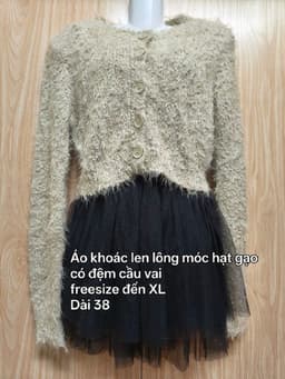 [2hand] Áo khoác len lông móc hạt gạo nâu kem có đệm cầu vai dáng ngắn freesize đến XL 2