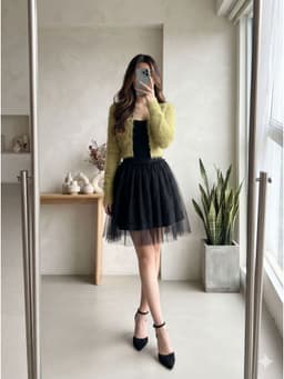 [2hand] Áo khoác len lông thỏ chất đanh xanh nõn form ôm size XS S 1