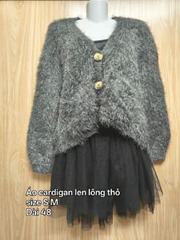 [2hand] Áo cardigan len lông thỏ xám đậm size S M 2