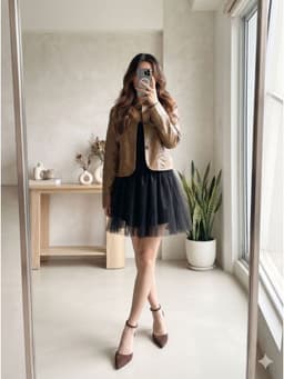 [2hand] Áo khoác da dáng ngắn nâu tây chưa cắt thùa khuyết lỗi 1 ở tay size S M 1