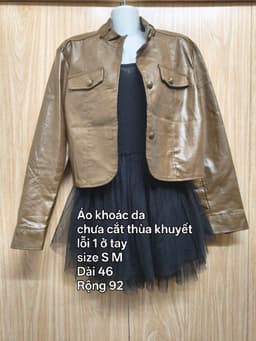 [2hand] Áo khoác da dáng ngắn nâu tây chưa cắt thùa khuyết lỗi 1 ở tay size S M 2