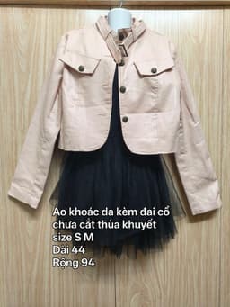 [2hand] Áo khoác da dáng ngắn hồng chưa cắt thùa khuyết size S M 2