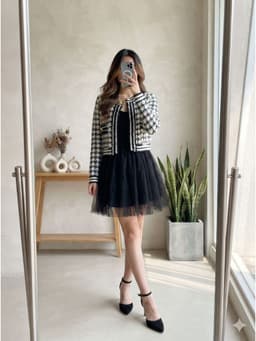 [2hand] Áo khoác len lông ép chất đanh choàng cúc đồng kẻ đen trắng freesize đến L 1