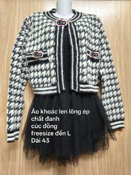 [2hand] Áo khoác len lông ép chất đanh choàng cúc đồng kẻ đen trắng freesize đến L 2
