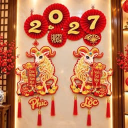 Tranh tường Tết (AL) 2027 Năm Dê chúc mừng năm mới Phúc Lộc treo tường phong cách Trung Hoa 6