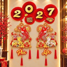 Tranh tường Tết (AL) 2027 Năm Dê chúc mừng năm mới Phúc Lộc treo tường phong cách Trung Hoa 2