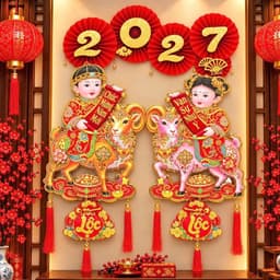 Tranh tường Tết (AL) 2027 Năm Dê chúc mừng năm mới Phúc Lộc treo tường phong cách Trung Hoa 3