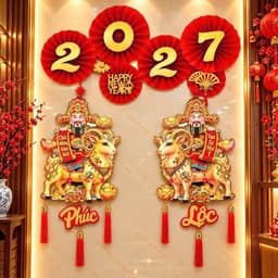 Tranh tường Tết (AL) 2027 Năm Dê chúc mừng năm mới Phúc Lộc treo tường phong cách Trung Hoa 1