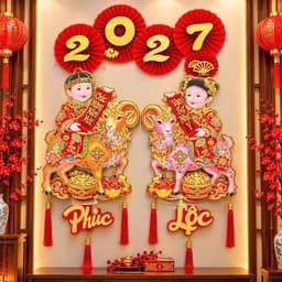 Tranh tường Tết (AL) 2027 Năm Dê chúc mừng năm mới Phúc Lộc treo tường phong cách Trung Hoa 9
