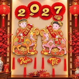 Tranh tường Tết (AL) 2027 Năm Dê chúc mừng năm mới Phúc Lộc treo tường phong cách Trung Hoa 5