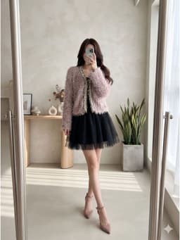 [2hand] Áo khoác ren lông móc cài hồng phấn có lót freesize đến L 1