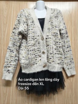 [2hand] Áo cardigan len lông mix màu kem đan nâu vàng dày freesize đến XL 2