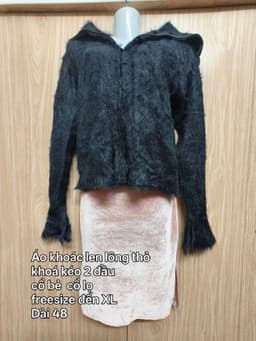 [2hand] Áo khoác len lông thỏ khoá kéo 2 đầu đen cổ bẻ cổ lọ tay loe freesize đến XL 2