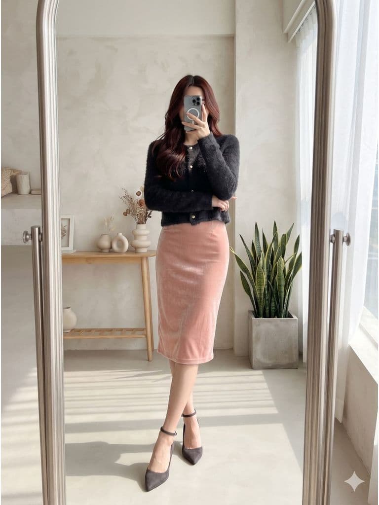 [2hand] Áo cardigan lông thỏ dáng croptop đen cúc nhỏ len gân mỏng có đệm cầu vai size S M
