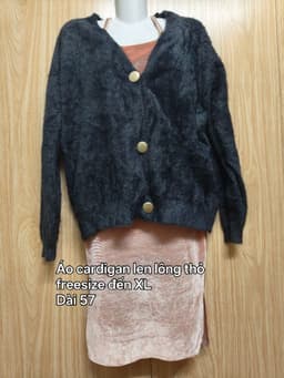 [2hand] Áo cardigan len lông thỏ cúc to đen freesize đến XL 2