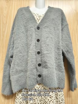 [2hand] Áo cardigan len lông thỏ xám cúc đen freesize đến 2XL 2