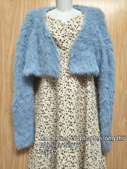 [2hand] Áo choàng croptop len lông thỏ xanh thiên thanh freesize đến L 2