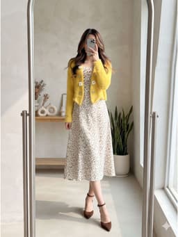 [2hand] Áo choàng croptop len lông vàng cúc chất đanh size S M 1