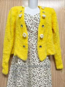 [2hand] Áo choàng croptop len lông vàng cúc chất đanh size S M 2