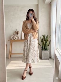 [2hand] Áo choàng len lông thỏ mướt nâu freesize đến L 1