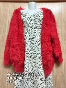 [2hand] Áo choàng len lông thỏ đỏ có túi freesize đến L 2