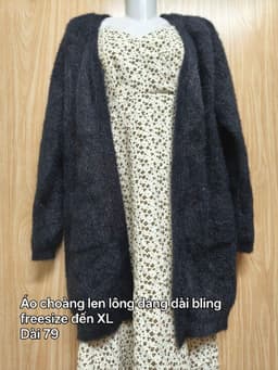[2hand] Áo choàng len lông dáng dài đen bling có túi freesize đến XL 2