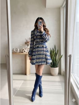 [2hand] Áo khoác dạ tweet dáng váy xanh coban size S M nhỏ 1