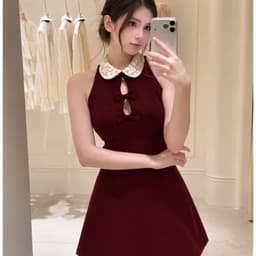 Đầm Yếm Cổ Peter Pan Phối Ren Hoa Sát Nách Dáng A Xòe Ngắn Đính Nơ Tiểu Thư Sang Chảnh Kieupham.shop 5