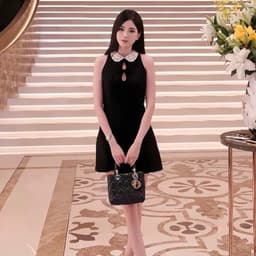 Đầm Yếm Cổ Peter Pan Phối Ren Hoa Sát Nách Dáng A Xòe Ngắn Đính Nơ Tiểu Thư Sang Chảnh Kieupham.shop 7