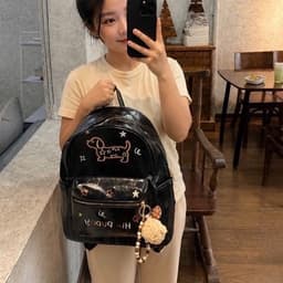 Balo Nữ Dễ Thương Họa Tiết Cún Puppy, Charm Gấu Bông, Nhiều Ngăn Phong Cách Hàn Quốc Thời Trang 4