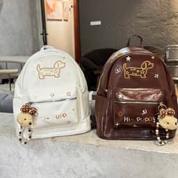Balo Nữ Dễ Thương Họa Tiết Cún Puppy, Charm Gấu Bông, Nhiều Ngăn Phong Cách Hàn Quốc Thời Trang 7