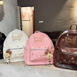 Balo Nữ Dễ Thương Họa Tiết Cún Puppy, Charm Gấu Bông, Nhiều Ngăn Phong Cách Hàn Quốc Thời Trang 9