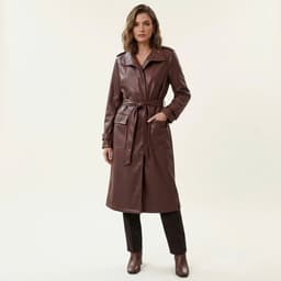 [ Hiền BigSize] Áo Khoác Măng Tô Da Dáng Dài Nữ Kèm Đai Lưng Phong Cách Hàn Quốc - Áo Trench Coat Da Nâu Thu Đông 2
