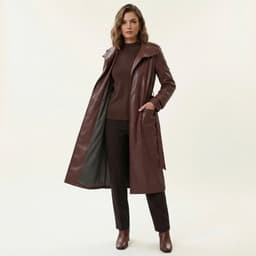 [ Hiền BigSize] Áo Khoác Măng Tô Da Dáng Dài Nữ Kèm Đai Lưng Phong Cách Hàn Quốc - Áo Trench Coat Da Nâu Thu Đông 1