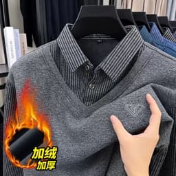 Áo Len Nam Trung Niên Lót Nỉ Nhung Ấm Áp Phối Cổ Sơ Mi Sang Trọng, Lịch Sự 7