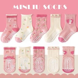 Tất Chống Trơn Trượt Cho Bé 1-12 tuổi  Chất Cotton Mềm Mại Hoạ Tiết Màu Hồng 3