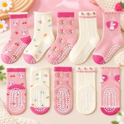 Tất Chống Trơn Trượt Cho Bé 1-12 tuổi  Chất Cotton Mềm Mại Hoạ Tiết Màu Hồng 1