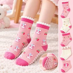 Tất Chống Trơn Trượt Cho Bé 1-12 tuổi  Chất Cotton Mềm Mại Hoạ Tiết Màu Hồng 2