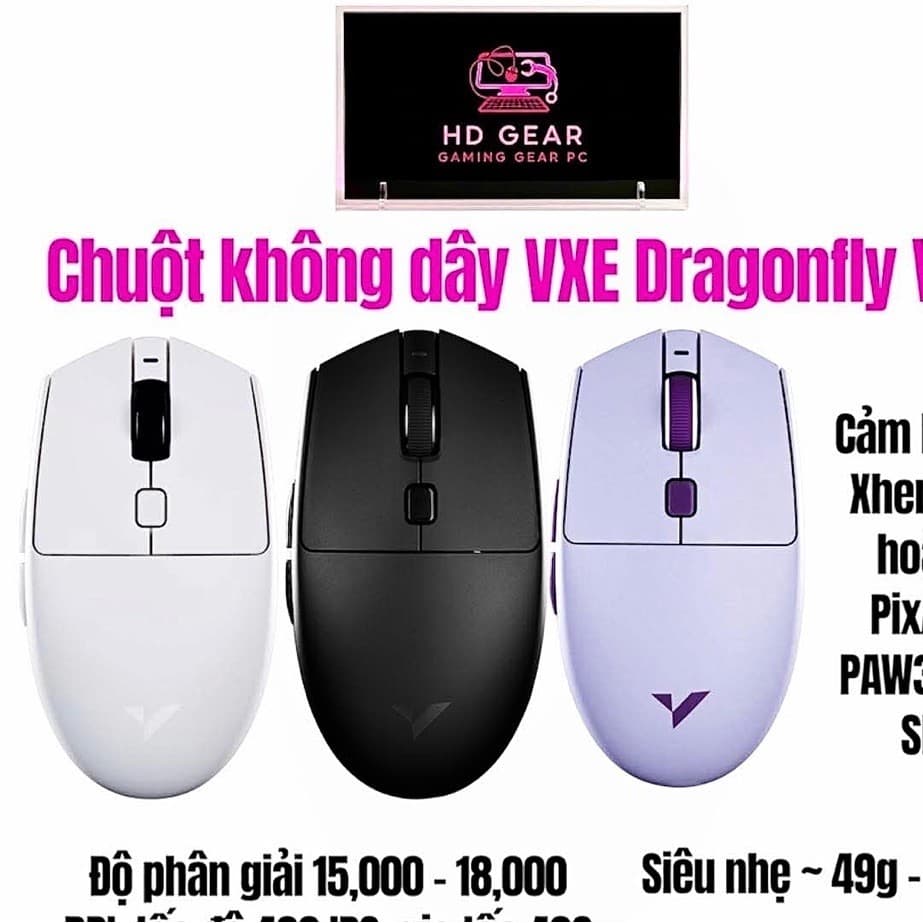 (HD Gear Store)Chuột Gaming không dây siêu nhẹ VXE Dragonfly V3 Series - 3 Mode, PAW3395SE, Sạc Nhanh Type-C