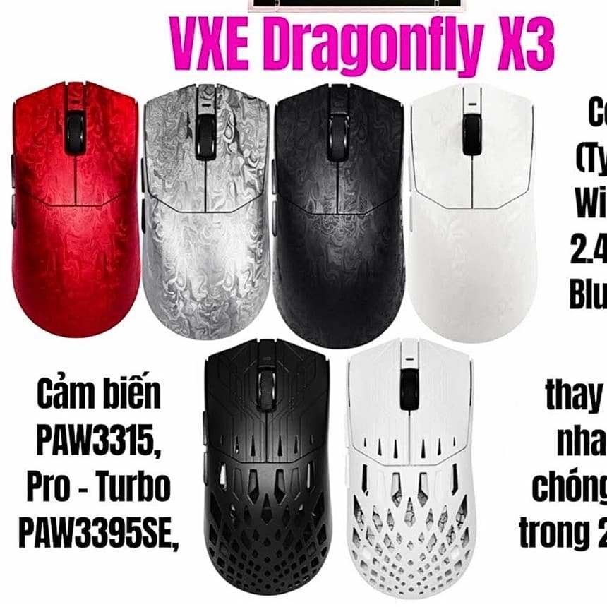 (HD Gear Store)Chuột Không Dây VXE X3 / X3 Pro / X3 Turbo - Mắt Đọc PAW3395, Siêu Nhẹ - Không Dây Chính Hãng