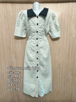 [2hand] Đầm voan xốp 2 lớp trắng kem cúc bọc dáng dài size M L 2